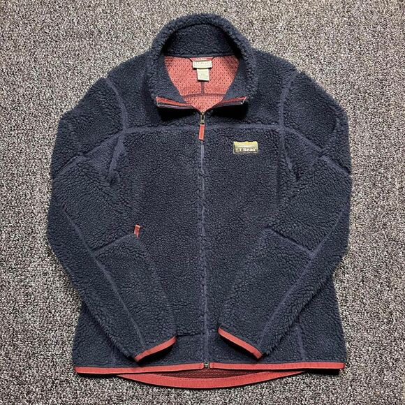 L.L. Bean Fleece Jacket Women’s Small Navy Blue Sherpa Polyester Vintage Outdoor - Picture 1 of 6